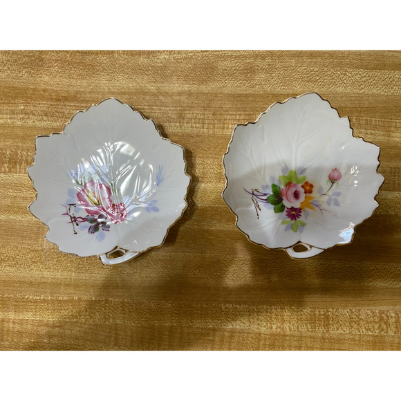 Japan Other - 2 Hand Painted Artist Signed Porcelain Leaf Trinket/Ring Trays Japan Vintage